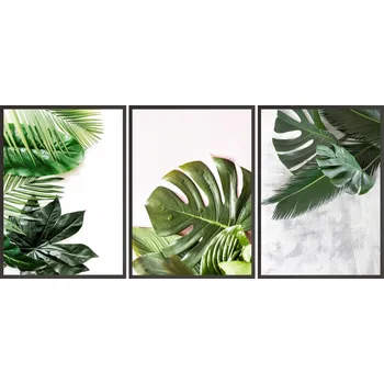 Obraz Postery + RÁMY 3x 24x33 listy monstery tropy