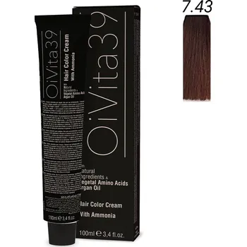 Barva na vlasy OiVita39 Hair Color Cream with Ammonia 7.43 - Profesionální krémová barva na vlasy s amoniakem 100 ml