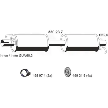 Tlumič výfuku Střední tlumič výfuku ERNST 330237