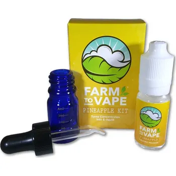 Kosmetická sada Sada Farm to Vape Pineapple mění bylinné koncentráty, jako je vosk nebo olej, na e liquid. Sada Vape Kit se dodává s 10 ml ředidla s příchutí ananasu a skleněnou lahvičkou s kapátkem, kterou lze vyvařit a která slouží k míchání/ředění koncentrátů do dokon
