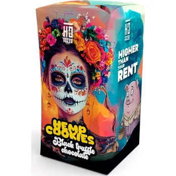 Sušenky s chutí čokoládového lanýže, mandlemi a konopným semínkem. Bez palmového oleje, elegantní balení, kořeněná čokoládová harmonie.