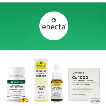 CBD CBD balíček kombinující základní produkty značky Enecta - 3% CBD olej 900 mg 30 ml, 1000 mg CBD kapsle a 1000 mg CBD krystaly.