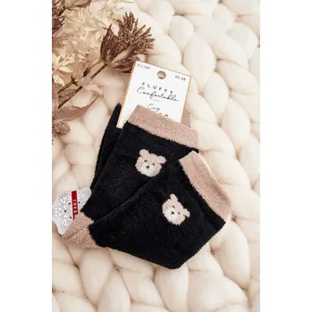 Dámské teplé ponožky s medvídkem, černé 38-41
