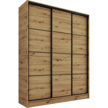 Šatní skříň Šatní skříň HARAZIA 150 bez zrcadla, se 4 šuplíky a 2 šatními tyčemi, dub artisan +možnost VÝNOSU + PROVĚŘENO zákazníky + vyzvednutí ZDARMA