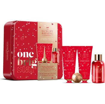 Kosmetická sada Grace Cole Toasted Praline & Sweet Vanilla - sada s péčí o tělo, 4 ks vánoční sada pečující kosmetiky s vůní pralinek a sladké vanilky, v plechové dóze