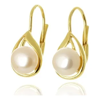 Náušnice Dámské zlacené stříbrné náušnice s bílou perlou STNAU2067F