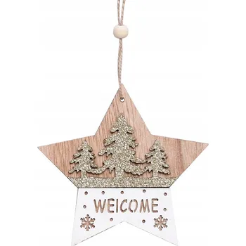 Vánoční dekorace DŘEVĚNÁ ZÁVĚSNÁ OZDOBA NA STROMEČEK VÁNOČNÍ DEKORACE NA DVEŘE HVĚZDA