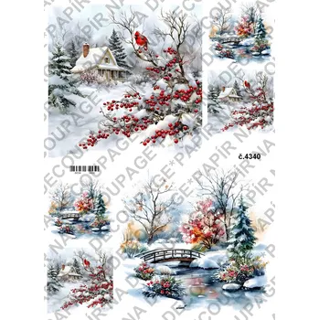 Výtvarný papír Rýžový a soft papír na decoupage - Zimní krajina - KB4340 Materiál: Rýžový papír, Rozměr: A4