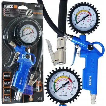 Příslušenství ke kompresoru PISTOLE PRO HUSTĚNÍ PNEUMATIK S VELKÝM MANOMETREM, HUSTILKA 12 BAR, 1/4" PŘÍPOJKA, HADICE 35 CM BLACK