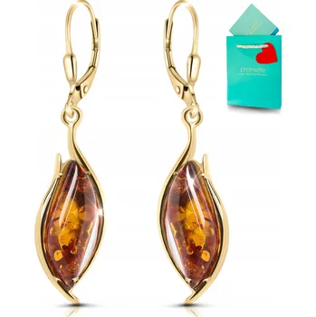 Náušnice Zlaté visací náušnice s jantarem, pozlacené stříbro, baltský jantar ryzost 925