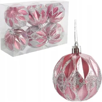 Vánoční ozdoba SADA VÁNOČNÍCH OZDOB 6 KUSŮ RŮŽOVÉ ZDOBENÉ BAŇKY NA STROMEČEK