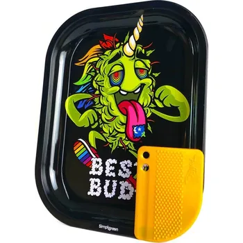 Malý kovový rolovací tác s magnetickou brusnou kartou od firmy Best Buds.