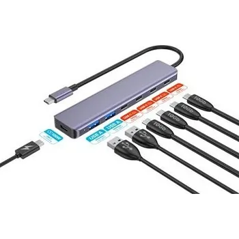 USB hub PLATINET HUB 7IN1 10GBS USB-C TO 4X USB-C 3.2 GEN2 + 2X USB-A 3.2 GEN1 + 1X USB-C PD 100W ALU PMH22