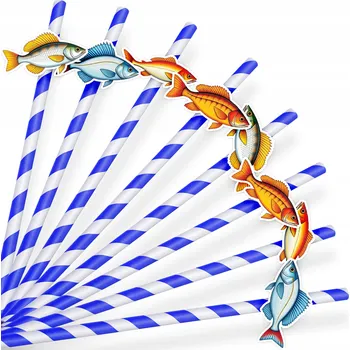 PAPÍROVÁ BRČKA NAROZENINOVÁ DEKORACE - RYBÁŘSTVÍ, RYBÁŘSKÝ KONÍČK - 8 ks