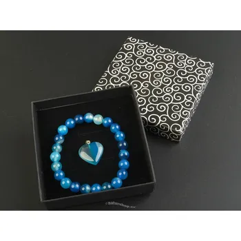 Přírodní kámen Dárková sada z modrého achátu náramek a přívěsek Ag 925/1000