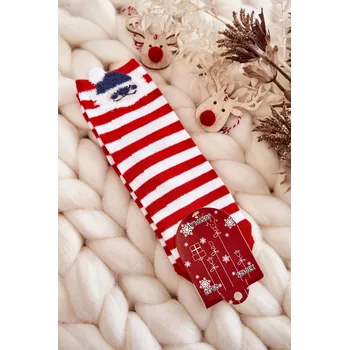 Mládež Pruhované Ponožky S Santa Clausem červene S Bílým 29-32