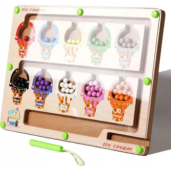 Dřevěná hračka DŘEVĚNÝ MAGNETICKÝ LABYRINT MONTESSORI - SENZORICKÁ EDUKAČNÍ HRAČKA