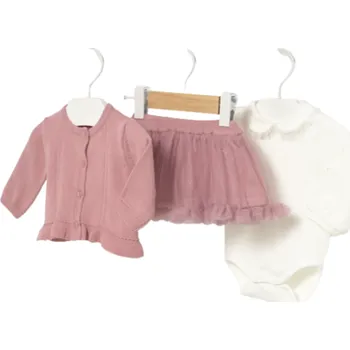 Kojenecký overall MAYORAL dívčí set 3ks body DR, svetřík, sukně růžová vel. 55 cm