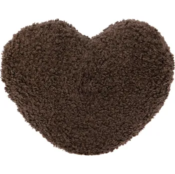 Dekorativní polštářek H&L Polštář Srdce, imitace beránka 35x33cm, tmavě hnědá