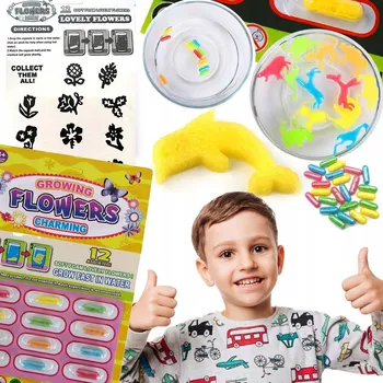 Hračka pro nejmenší 12x MAGICKÉ ROSTOUCÍ KAPSLE DO VODY KVĚTINY ROSTLINY DO KOUPELE HRY ZÁBAVA