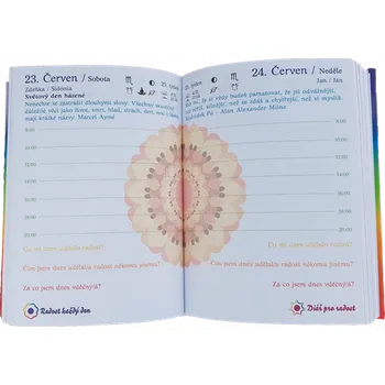 Osobní rozvoj Připravili jsme diář, který vám může pomoci změnit život. Ptáte se, jak? Jak žít šťastněji? Prostě jenom tak, že si budete všímat toho, co je ve vašem životě hezké.