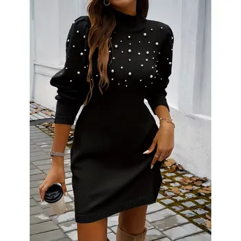 Dámské šaty Pletené šaty se stojáčkem Barva: Černá, Velikostní tabulka: L