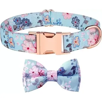 Obojek pro psa TopTechnology Obojek pro domácí zvířata s odnímatelnou mašlí v růžovém zlatě, velikost S 1.5x28-40cm (Blue Bellland)