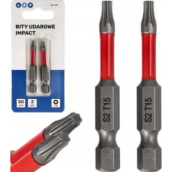 Bit Rázový bit dlouhý TORX T15 50MM S2 SADA rázových bitů 2 KUSY LSP