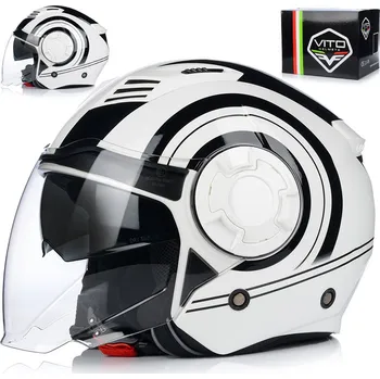 Helma na motorku MOTOCYKLOVÁ PŘILBA | VITO ISOLA JET | OTEVŘENÁ BÍLÁ PŘILBA NA SKÚTR CHOPPER + SLUNEČNÍ CLONA