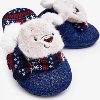 Dětské papuče se silnou podrážkou s medvídkem, tmavě modrá Dasca 31