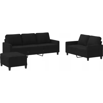 Sedací souprava Černá sedací souprava 2 a 3místná s podnožkou