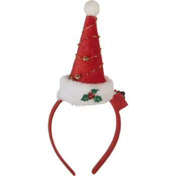 Vánoční ozdoba Vánoční veselá čelenka s červenou čepičkou a cesmínou – 27 cm