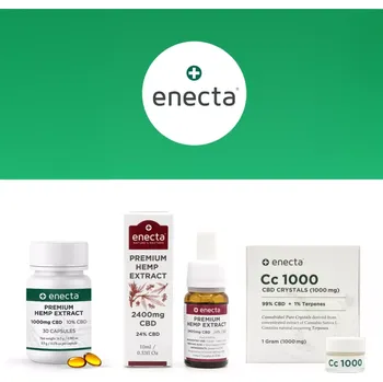 CBD CBD balíček kombinující základní produkty značky Enecta - 24% CBD olej 7200 mg 30 ml, 1000 mg CBD kapsle a 1000 mg CBD krystaly.