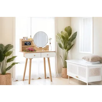 Toaletní stolek Kosmetický toaletní stolek se zrcadlem a dřevěnými zásuvkami