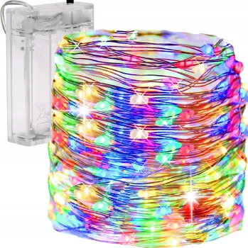 Vánoční dekorace DRÁTĚNÉ SVĚTELNÉ ŘETĚZY 100 LED NA BATERIE BAREVNÉ 10m SVĚTÝLKA na VÁNOČNÍ STROMEČEK MULTI