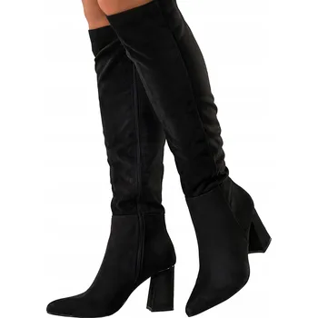 Dámské kozačky KOZAČKY Černé Dámské POHODLNÉ Široký Ozdobný Sloupek MÓDNÍ Semišové vel. 41