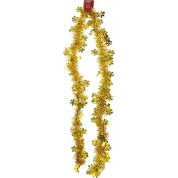 Vánoční dekorace Řetěz se sněhovými vločkami zlatý na vánoční stromeček 2 m