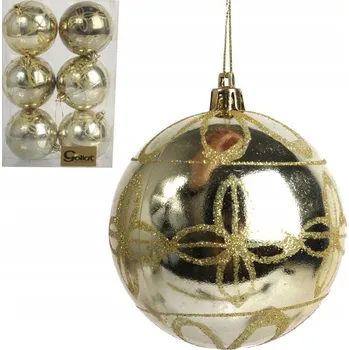 Vánoční dekorace Sada 6 plastových vánočních koulí s dekorem, 8 cm, zlatá barva