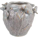Cementový květináč s plastickými ptáčky a modrou glazurou Vog – 25x20 cm