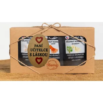 Dárková krabička Křupavý sýr Dárková sada 3 druhů lyo korbáčiků od Bači paní učitelce s láskou (Křupavý sýr Dárková sada 3 druhů lyo korbáčiků od Bači paní učitelce s láskou)