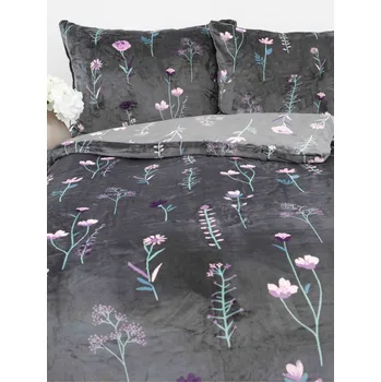 Povlečení Prodloužené povlečení mikroplyš Exclusive – Vlčí máky tmavě šedé