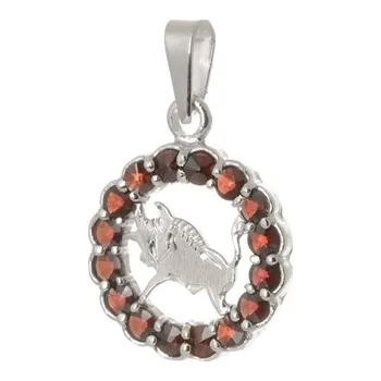 Šperk Stříbrný přívěšek znamení býk s granáty STRZ1215BYKF + dárek zdarma