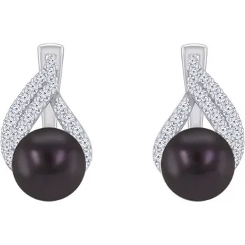 Šperk Stříbrné náušnice s černými perlami a zirkony Zona