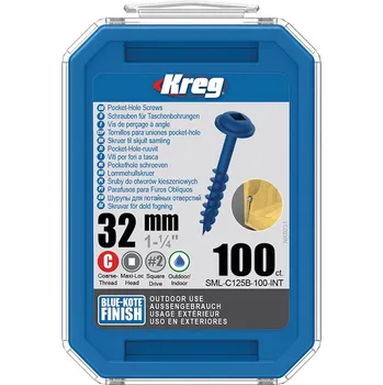 Kreg Blue-Kote Maxi-Loc Šrouby pro skryté spoje - 32 mm, hrubý závit, 100 ks