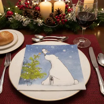 Papírový ubrousek Vánoční dekorativní papírový ubrousek BÍLÝ MEDVĚD 33x33 cm balení 20 ks Balení: 20 ubrousků