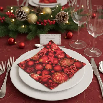 Papírový ubrousek Vánoční dekorativní papírový ubrousek ČERVENÉ OZDOBY 33x33 cm balení 20 ks Balení: 20 ubrousků