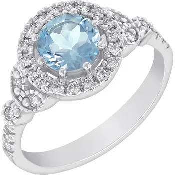 Prsten Zásnubní halo prsten s akvamarínem a diamanty Varana