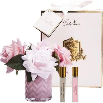 umělá květina Côte Noire - Herringbone kytice 5 růží s parfémy Pink Roses v růžové váze