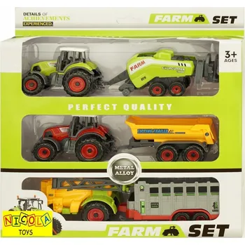 autíčko Sada traktorů s přívěsy Nicola Toys, 6 kusů
