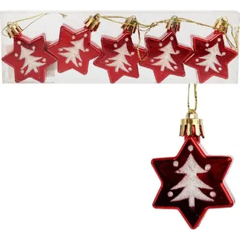 Vánoční dekorace 5 Červených Vánočních Ozdob ve Tvaru Hvězdy - Baňky na Stromeček